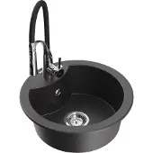 Mexen Diego 1-Becken-Granit-Spüle mit Mischbatterie Aster, Schwarz gesprenkelt - 6512-76-73450-07