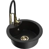 Mexen Diego 1-Becken-Granit-Spüle mit Mischbatterie Aster, Schwarz - 6512-77-73450-57-G