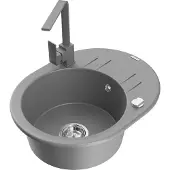 Mexen Kevin 1 Becken-Granitspüle mit Abtropffläche und Mischbatterie Rita, Grau - 6517-71-670300-71