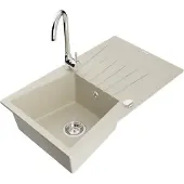 Mexen Cesar 1 Becken-Granitspüle mit Abtropffläche und Mischbatterie Telma, Beige - 6514-69-670200-00