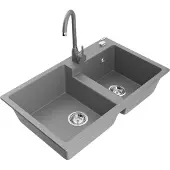 Mexen Tomas 2-Becken-Granitspüle mit Mischbatterie Telma, Grau - 6516-71-670200-71