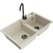 Mexen Tomas 2-Becken-Granitspüle mit Mischbatterie Telma, Beige - 6516-69-670200-70