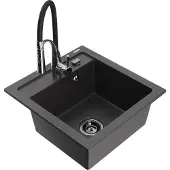 Mexen Vito 1-Becken-Granit-Spüle mit Mischbatterie Aster, Schwarz gesprenkelt - 6503-76-73450-07-B