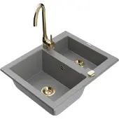 Mexen Carlos 1,5-Becken-Granitspüle mit Mischbatterie Telma, Grau - 6518-71-670200-50