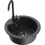 Mexen Diego 1-Becken-Granit-Spüle mit Mischbatterie Telma, Schwarz gesprenkelt - 6512-76-670200-70-B