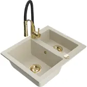 Mexen Carlos 1-Becken-Granit-Spüle mit Mischbatterie Aster, Beige - 6518-69-73450-57-G