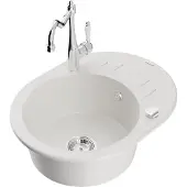 Mexen Kevin 1 Becken-Granitspüle mit Abtropffläche und Mischbatterie Carla, Weiß - 6517-20-670700-00