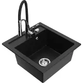 Mexen Vito 1-Becken-Granit-Spüle mit Mischbatterie Aster, Schwarz - 6503-77-73450-07