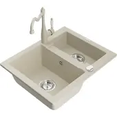 Mexen Carlos 1,5-Becken-Granitspüle mit Mischbatterie Carla, Beige - 6518-69-670700-69