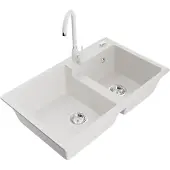 Mexen Tomas 2-Becken-Granitspüle mit Mischbatterie Telma, Weiß - 6516-20-670200-20