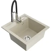 Mexen Vito 1-Becken-Granit-Spüle mit Mischbatterie Aster, Beige - 6503-69-73450-07