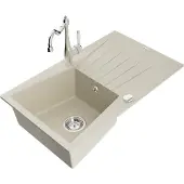 Mexen Cesar 1 Becken-Granitspüle mit Abtropffläche und Mischbatterie Carla, Beige - 6514-69-670700-00