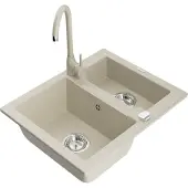 Mexen Carlos 1,5-Becken-Granitspüle mit Mischbatterie Telma, Beige - 6518-69-670200-69