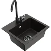 Mexen Milo 1-Becken-Granit-Spüle mit Mischbatterie Telma, Schwarz/Gold - 6505-75-670200-70-B