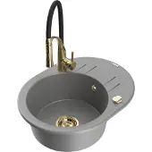 Mexen Kevin 1 Becken-Granitspüle mit Abtropffläche und Mischbatterie Aster, Grau - 6517-71-73450-57-G