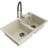 Mexen Tomas 2-Becken-Granitspüle mit Mischbatterie Aster, Beige - 6516-69-73450-07-B