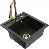 Mexen Vito 1-Becken-Granit-Spüle mit Mischbatterie Elia, Schwarz/Gold metallisch - 6503-75-670101-50