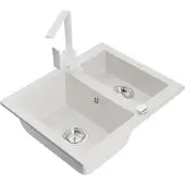 Mexen Carlos 1,5-Becken-Granitspüle mit Mischbatterie Rita, Weiß - 6518-20-670300-20