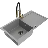 Mexen Leo 1 Becken-Granitspüle mit Abtropffläche und Mischbatterie Aster, Grau - 6501-71-73450-57-B