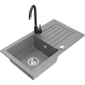 Mexen Pablo 1 Becken-Granitspüle mit Abtropffläche und Mischbatterie Telma, Grau - 6510-71-670200-70