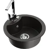 Mexen Diego 1-Becken-Granit-Spüle mit Mischbatterie Rita, Schwarz/Gold metallisch - 6512-75-670300-00
