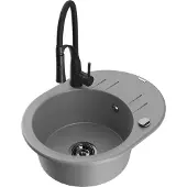 Mexen Kevin 1 Becken-Granitspüle mit Abtropffläche und Mischbatterie Aster, Grau - 6517-71-73450-70-B