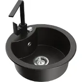 Mexen Diego 1-Becken-Granit-Spüle mit Mischbatterie Rita, Schwarz/Gold metallisch - 6512-75-670300-70