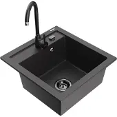 Mexen Vito 1-Becken-Granit-Spüle mit Mischbatterie Telma, Schwarz gesprenkelt - 6503-76-670200-70-B