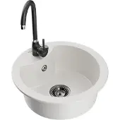 Mexen Diego 1-Becken-Granit-Spüle mit Mischbatterie Telma, Weiß - 6512-20-670200-70