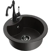 Mexen Diego 1-Becken-Granit-Spüle mit Mischbatterie Carla, Schwarz/Gold metallisch - 6512-75-670700-70-B