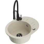 Mexen Kevin 1 Becken-Granitspüle mit Abtropffläche und Mischbatterie Aster, Beige - 6517-69-73450-70-B