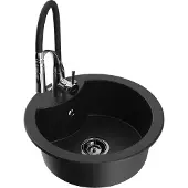 Mexen Diego 1-Becken-Granit-Spüle mit Mischbatterie Aster, Schwarz - 6512-77-73450-07-B