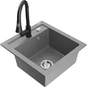 Mexen Vito 1-Becken-Granit-Spüle mit Mischbatterie Elia, Grau - 6503-71-670101-70