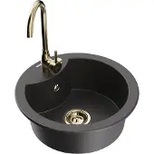 Mexen Diego 1-Becken-Granit-Spüle mit Mischbatterie Telma, Schwarz gesprenkelt - 6512-76-670200-50