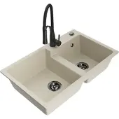 Mexen Tomas 2-Becken-Granitspüle mit Mischbatterie Aster, Beige - 6516-69-73450-70-B
