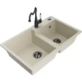 Mexen Tomas 2-Becken-Granitspüle mit Mischbatterie Carla, Beige - 6516-69-670700-70