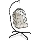 Markenlos Hängesessel Cocoon - Ultrastarker Standfuß - Kissen - Faltbar - Rattan - Schwingstuhl - Innen und Außen - 110 kg Tragkraft