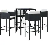 Syfax 5-tlg. Gartenbar-Set mit Kissen Schwarz Poly Rattan