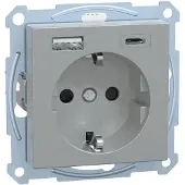 Merten MEG2367-0460 Schuko Steckdose mit USB Ladegerät Aluminium System M MEG23670460