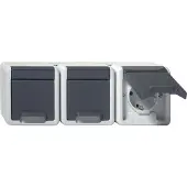 Gira Dreifach Schuko Steckdose Mit Schwenkbarer Abdeckung IP44 Grau - 478930