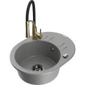 Mexen Kevin 1 Becken-Granitspüle mit Abtropffläche und Mischbatterie Aster, Grau - 6517-71-73450-57-B