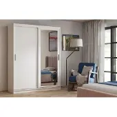 Masseno Schiebetürenschrank LISSIO 120/205/60cm 2-türig mit Spiegel Weiß