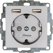 Kopp 296247082 ATHENIS - Unterputz-Schutzkontakt Steckdose, 2 USB-Ladebuchsen, Farbe: stahl