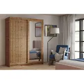 Masseno Schiebetürenschrank LINARI 100/205/60cm 2-türig mit Spiegel Eiche Artisan