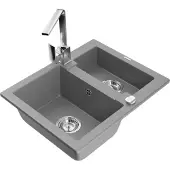 Mexen Carlos 1,5-Becken-Granitspüle mit Mischbatterie Rita, Grau - 6518-71-670300-00