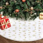 OEM Weihnachtsbaumhemd, Weihnachtsbaumdekoration, weiß Plüsch, goldene Pailletten, Schneeflocken, Baum-Shirt