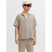 Jack & Jones Kurzarmhemd "JORNANTUCKET DOUBLE CLOTH SHIRT SS EA26", Herren, Gr. M, N-Gr, beige (vintage khaki), Web, Obermaterial: 100% Baumwolle, unifarben, relaxed fit normal, Hemden Kurzarmhemd