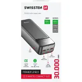 Swissten , Externer Akku 30000mAh mit USB-C und 2 USB LED-Anzeige Kompakt, Schwarz