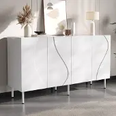 MODFU Sideboard aus MDF und Spanplatte Weiß 140x40x77,5 cm mit Push-to-Open