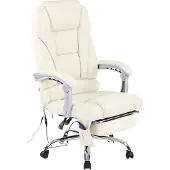 CLP Bürostuhl ergonomisch Pacific mit Echtleder-Akzenten und Massagefunktion, höhenverstellbarer Drehstuhl mit Armlehnen, 150kg belastbar, Farbe: creme